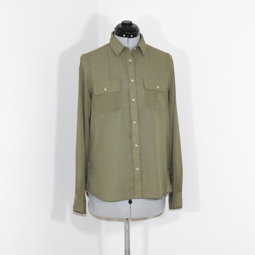 American Eagle Outfitters Sheer Olive Green Button Down Size Small